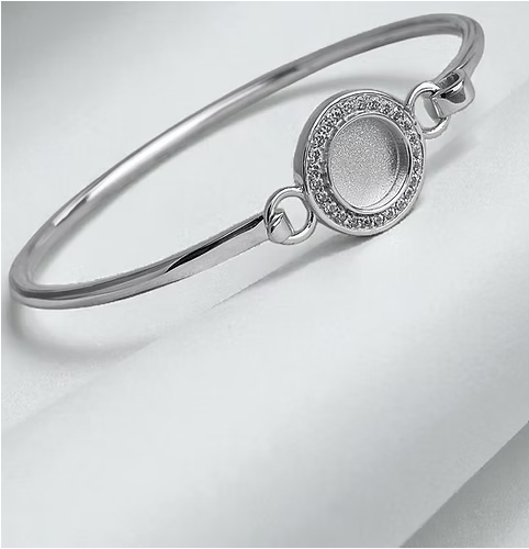 Memorial Round Halo Bangle – Sterling Silver | Heartstones®