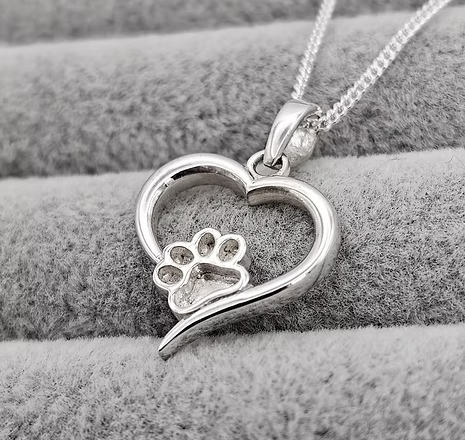 Memorial Hollow Heart Paw Necklace  – Sterling Silver | Heartstones®