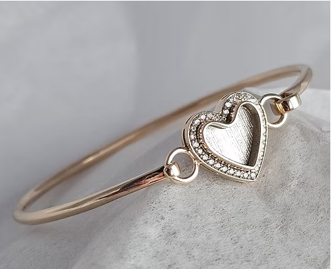 Memorial Solid Gold Heart Halo Bangle – 9ct Gold | Heartstones®