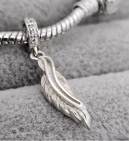 Memorial Dangle Feather Charm – Sterling Silver | Heartstones®
