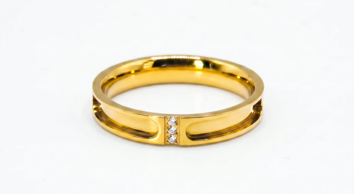 Memorial CZ Band Ring  – Gold Stainless Steel | Heartstones®