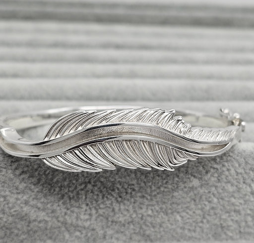 Memorial Feather Solid Bangle – Sterling Silver | Heartstones®